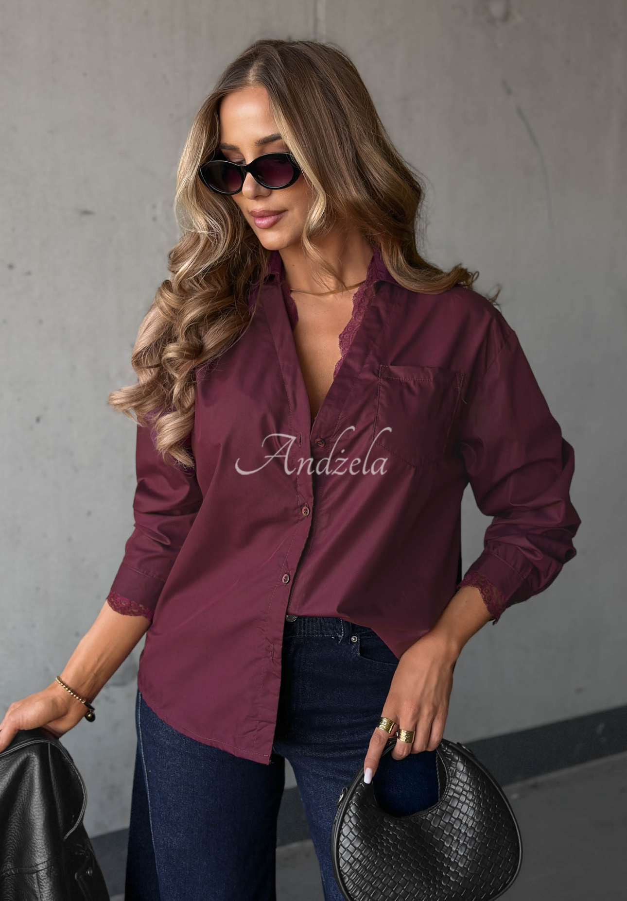 Cămașă oversize din bumbac cu dantelă Silver Mist