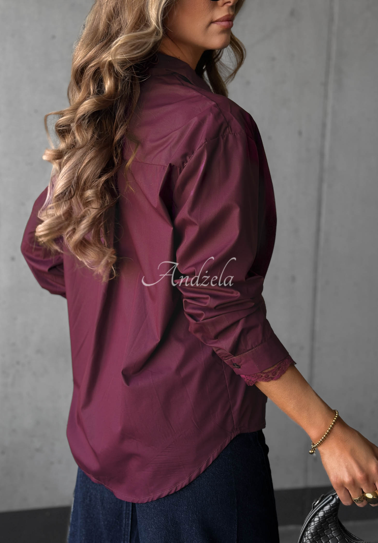 Cămașă oversize din bumbac cu dantelă Silver Mist
