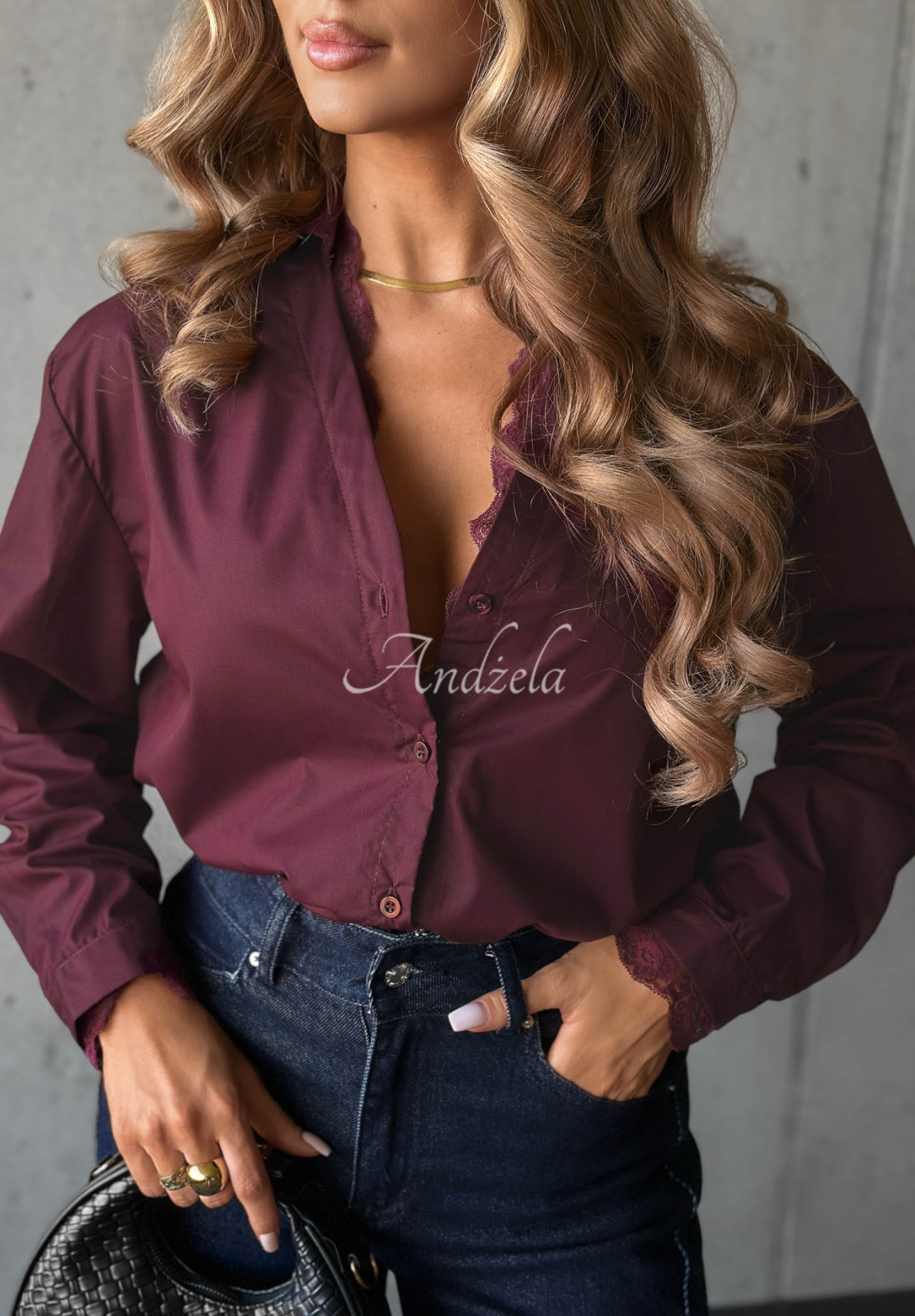 Cămașă oversize din bumbac cu dantelă Silver Mist