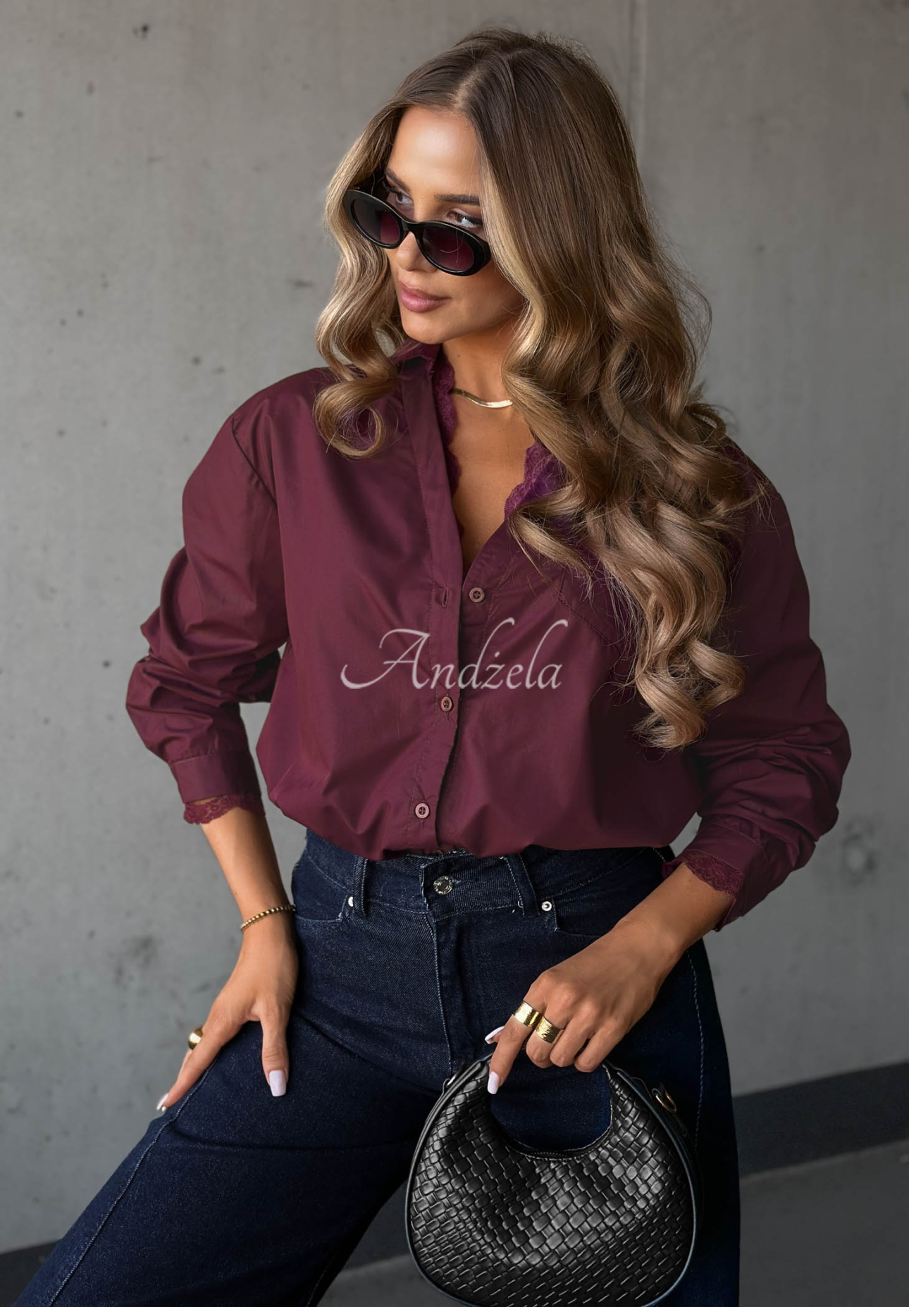 Cămașă oversize din bumbac cu dantelă Silver Mist