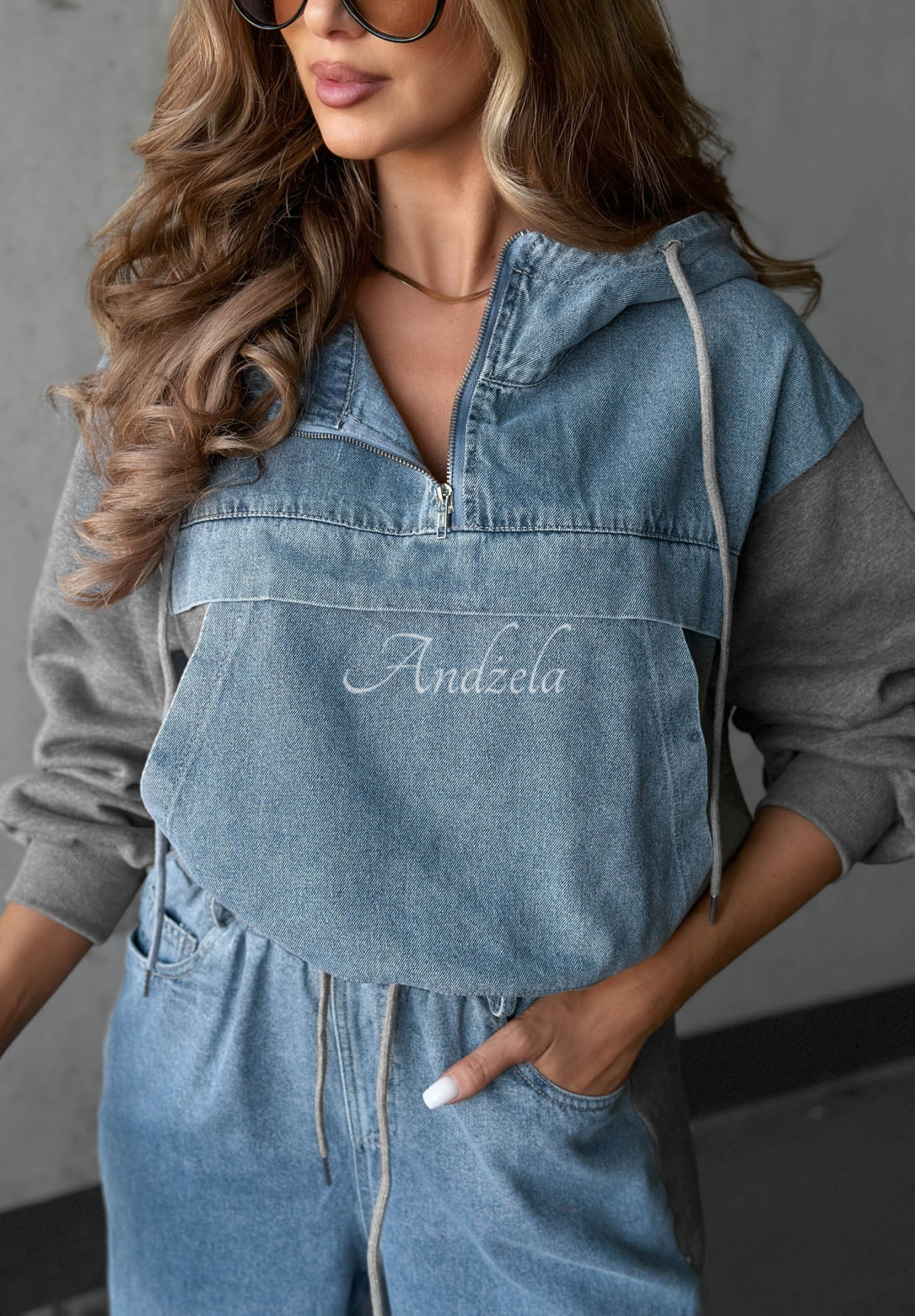 Costum sport cu inserții din denim Never Forget