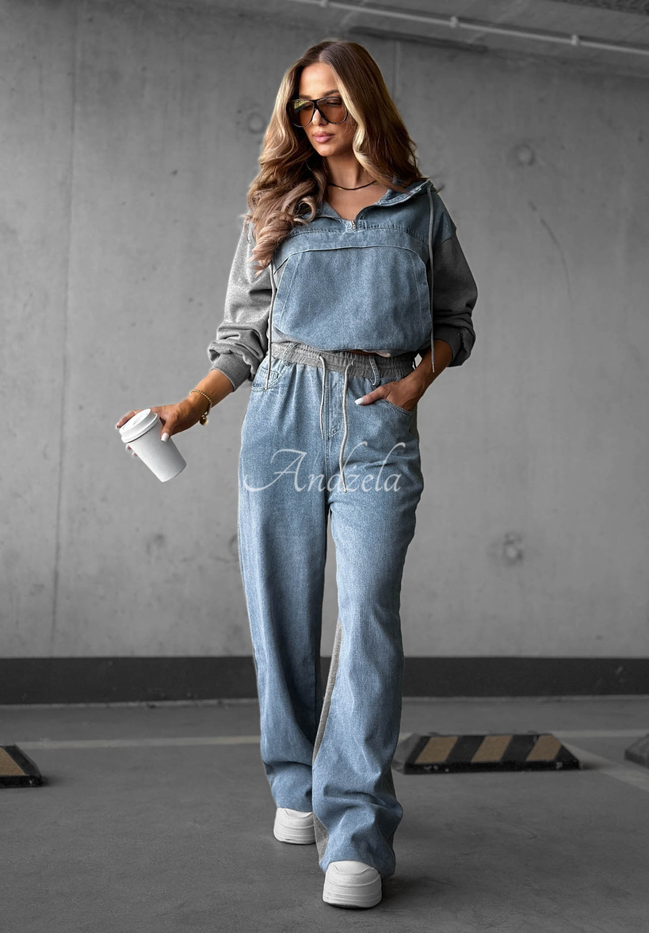Costum sport cu inserții din denim Never Forget