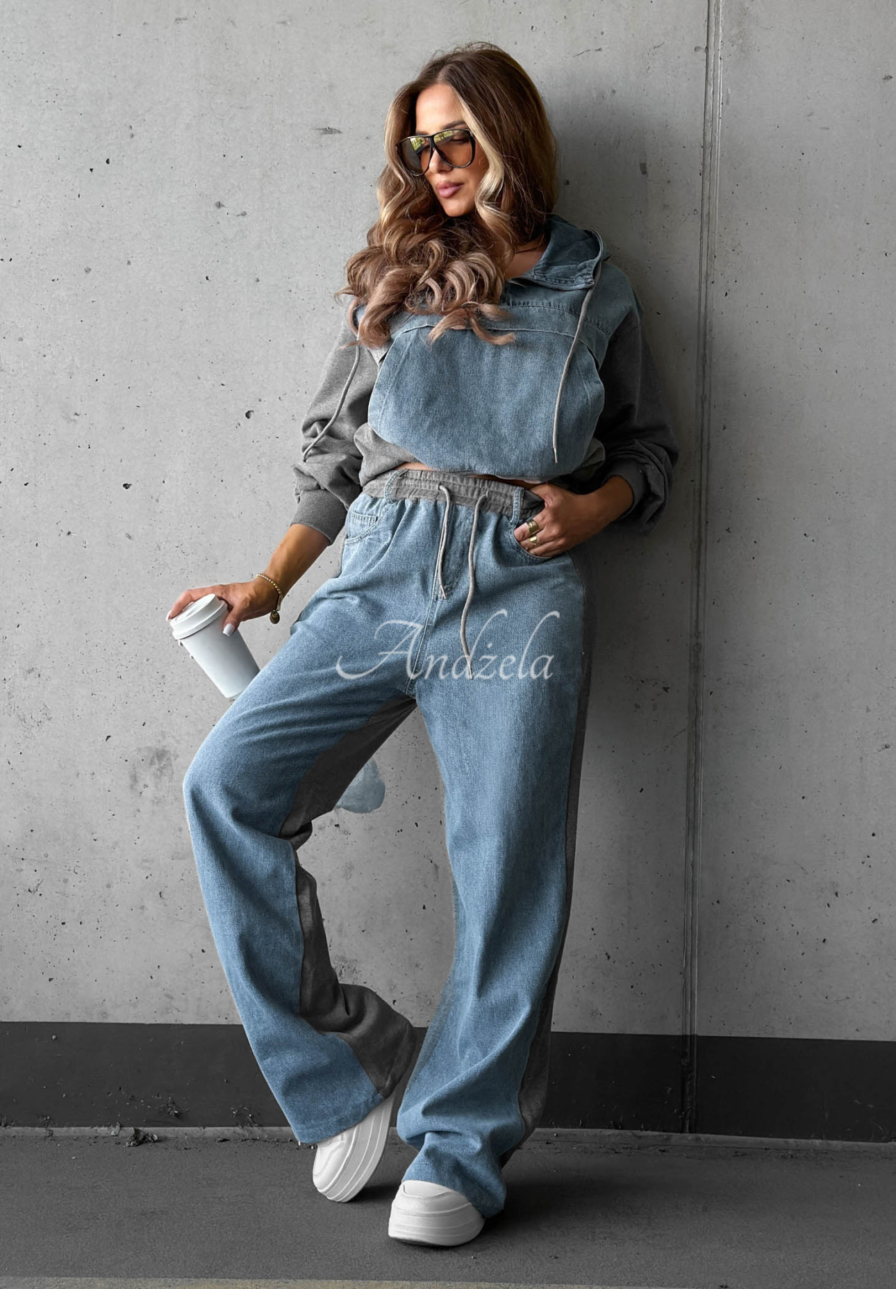 Costum sport cu inserții din denim Never Forget