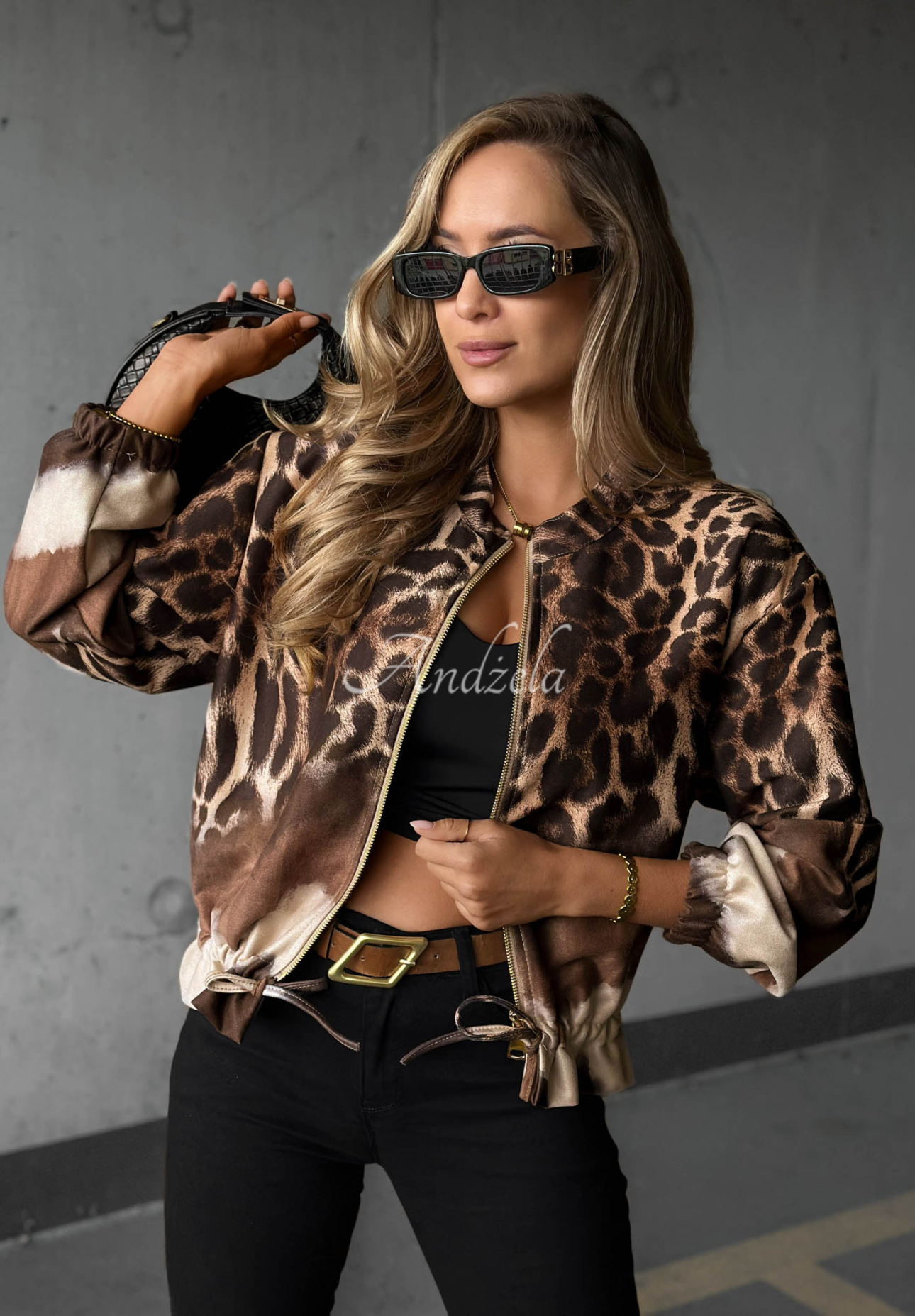 Hanorac bomber din piele întoarsă cu imprimeu leopard Wild Charm
