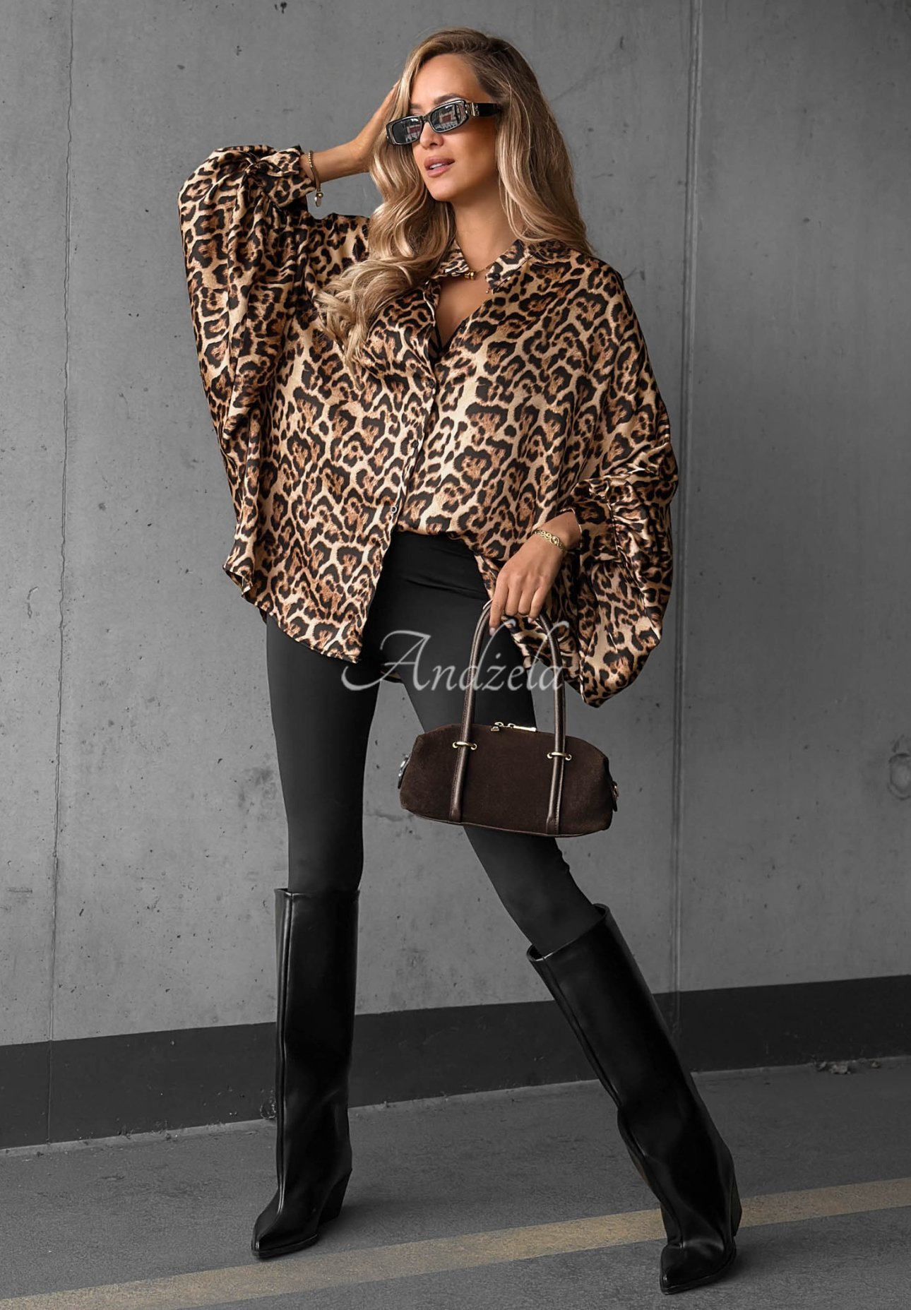 Cămașă oversize din satin cu imprimeu leopard Wild Allure