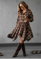 Compleu Cămașă i spódnico-spodenki w kratę Effortless Chic ciocolatiu