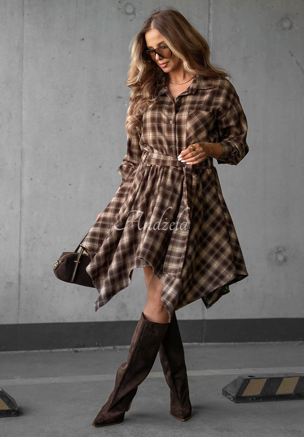 Cămașă din viscoză în carouri Effortless Chic
