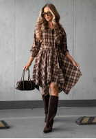 Compleu Cămașă i spódnico-spodenki w kratę Effortless Chic ciocolatiu