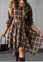 Compleu Cămașă i spódnico-spodenki w kratę Effortless Chic ciocolatiu