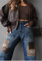 Pantaloni din denim mom fit z naszywkami Clouded Morning ciemnoniebieskie