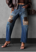 Pantaloni din denim mom fit z naszywkami Clouded Morning ciemnoniebieskie
