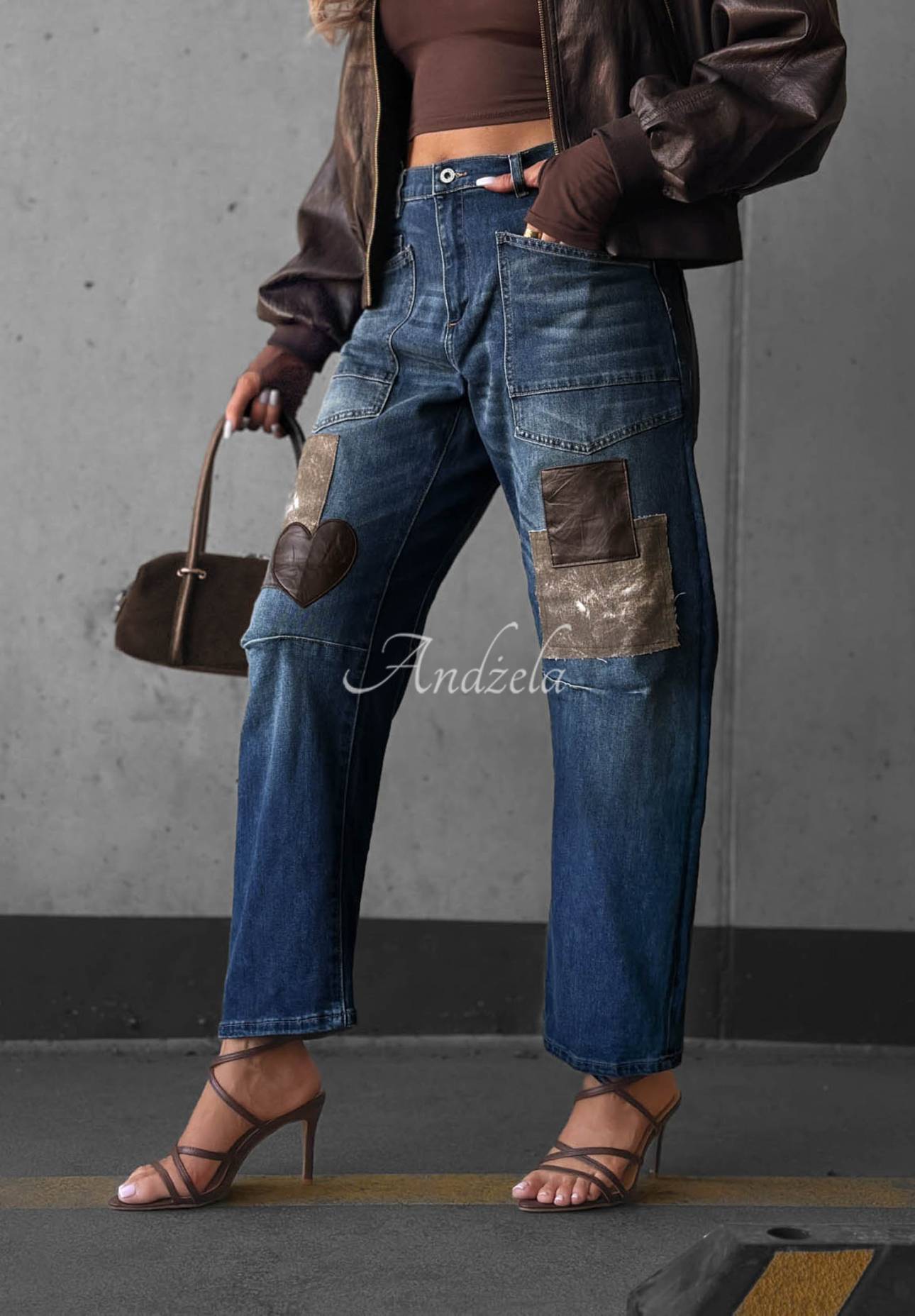 Blugi mom fit cu aplicații Clouded Morning