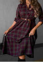 Koszulowa Rochie midi w kratę z paskiem Dark Romance czekoladowo-burgundowa