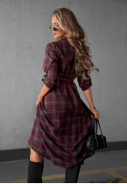 Koszulowa Rochie midi w kratę z paskiem Dark Romance czekoladowo-burgundowa