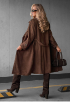 Długi zamszowy Palton  trencz paskiem Autumn Honey camel