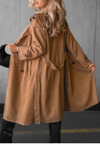 Długi zamszowy Palton  trencz paskiem Autumn Honey camel