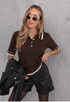 Tricou z kołnierzykiem i zapięciem na guziki Tea Society ciocolatiu