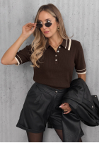 Tricou z kołnierzykiem i zapięciem na guziki Tea Society ciocolatiu