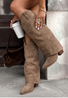 zamszowe Cizme Ghete cowboy z przeszyciami Maple Mood ciocolatii
