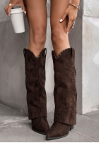 zamszowe Cizme Ghete cowboy z przeszyciami Maple Mood ciocolatii