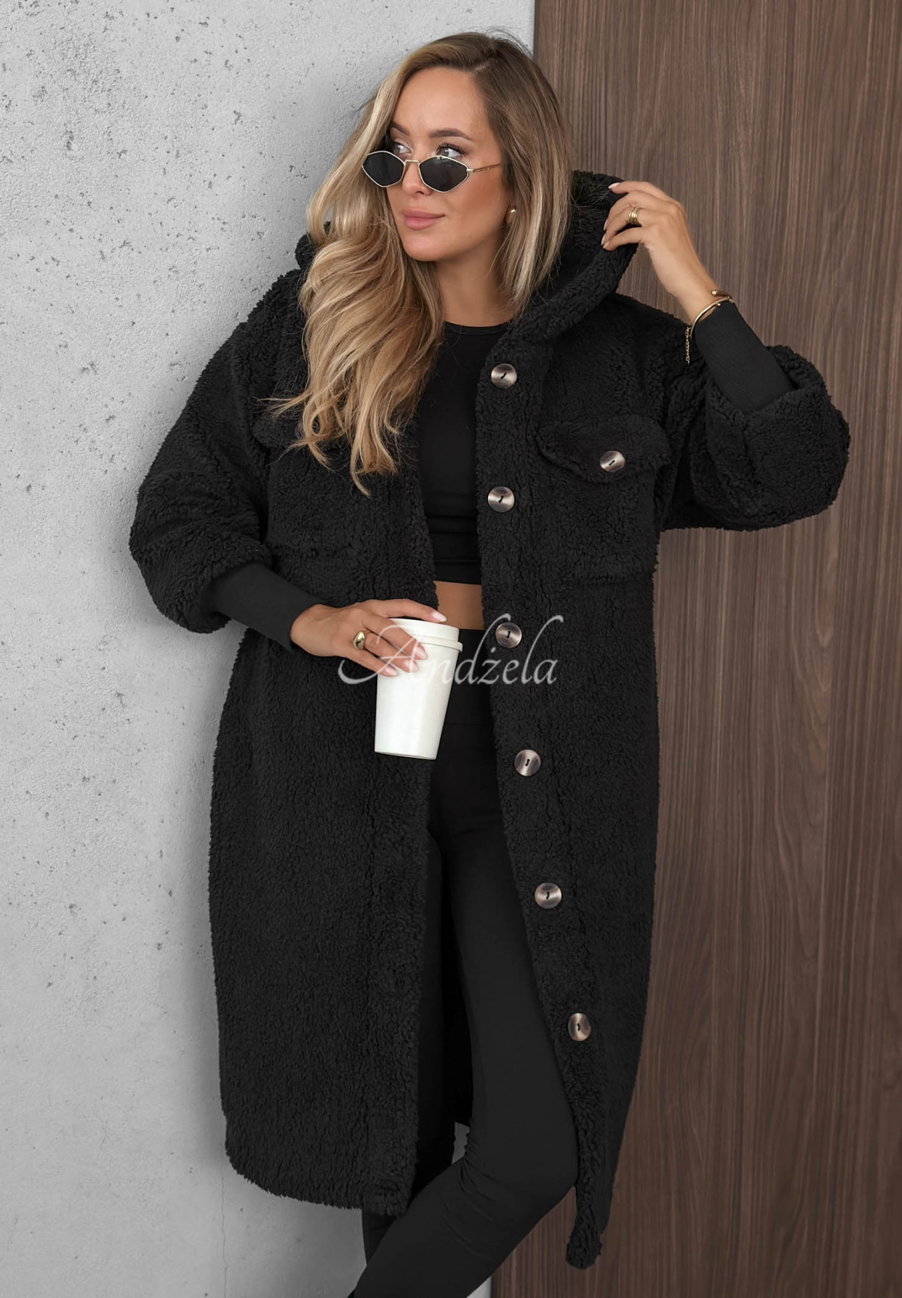 Pardesiu lung din imitație de lână de miel Just Enough