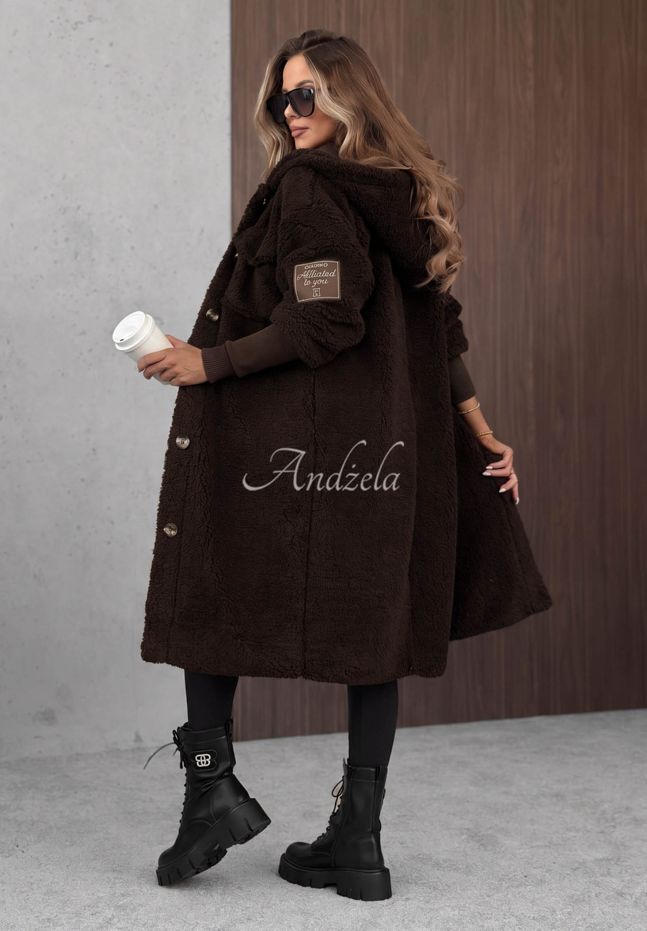 Pardesiu lung din imitație de lână de miel Just Enough