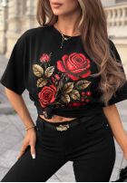 Tricou z nadrukiem Pixi Rose negru