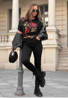 Pantaloni din denim skinny But First Coffee negre