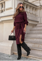 Dzianinowa Rochie z rozcięciem i kwiatkiem No Question roșie