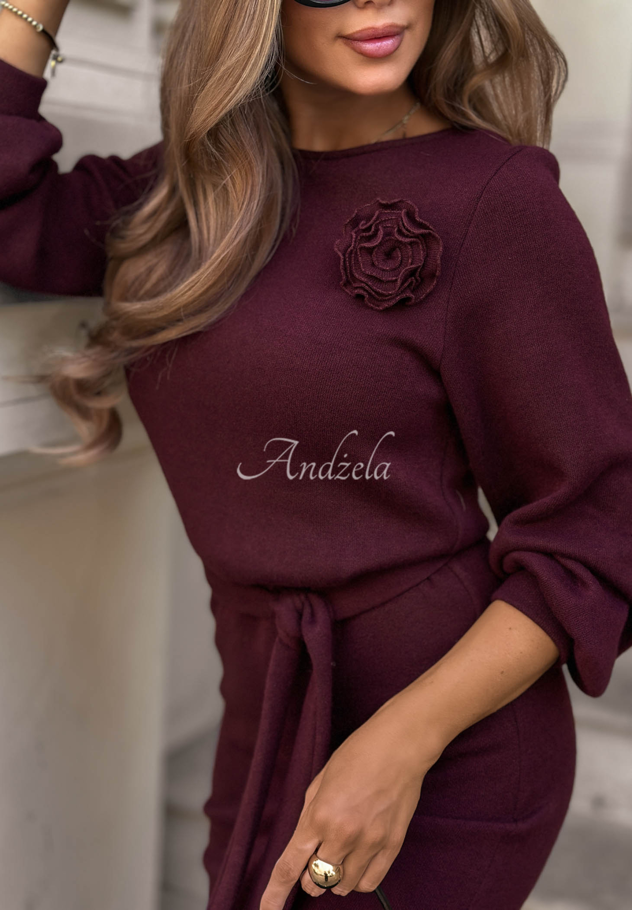 Rochie tricotată din vâscoză cu floare No Question