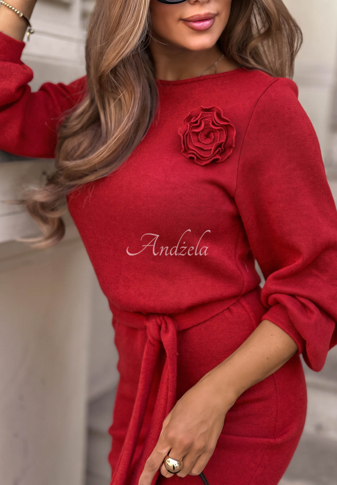 Rochie tricotată din vâscoză cu floare No Question