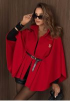 Elegancki Palton  ponczo z paskiem Autumn Lady roșu