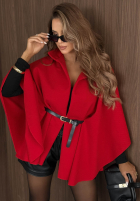 Elegancki Palton  ponczo z paskiem Autumn Lady roșu