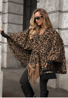 Ponczo z frędzlami cu model tip panteră Misty Dream camel