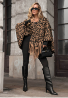 Ponczo z frędzlami cu model tip panteră Misty Dream camel