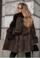 Zamszowy Palton  przed kolano z futerkiem Chestnut Charm ciocolatiu