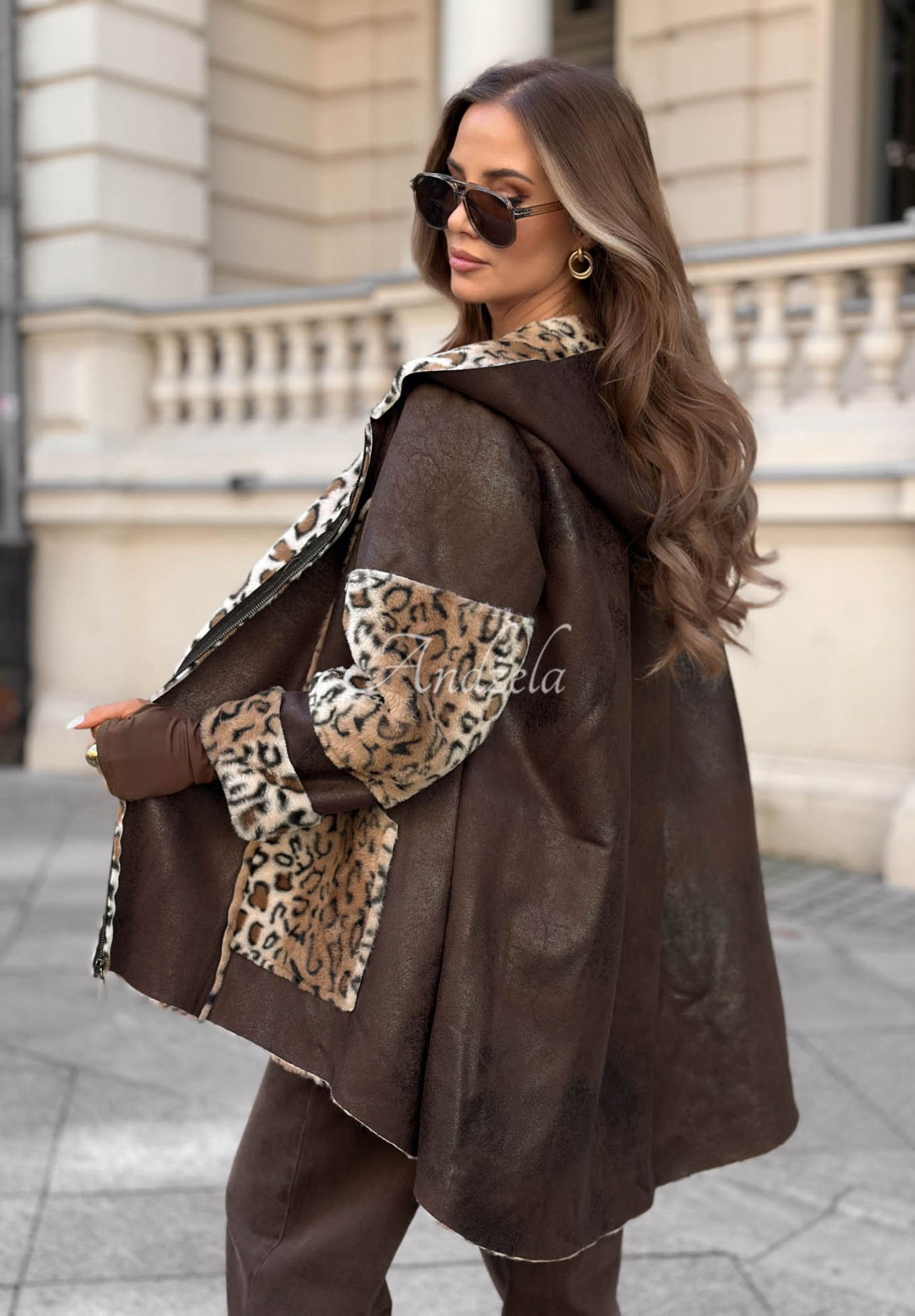 Geacă cu blăniță teddy cu imprimeu leopard Wild Flame