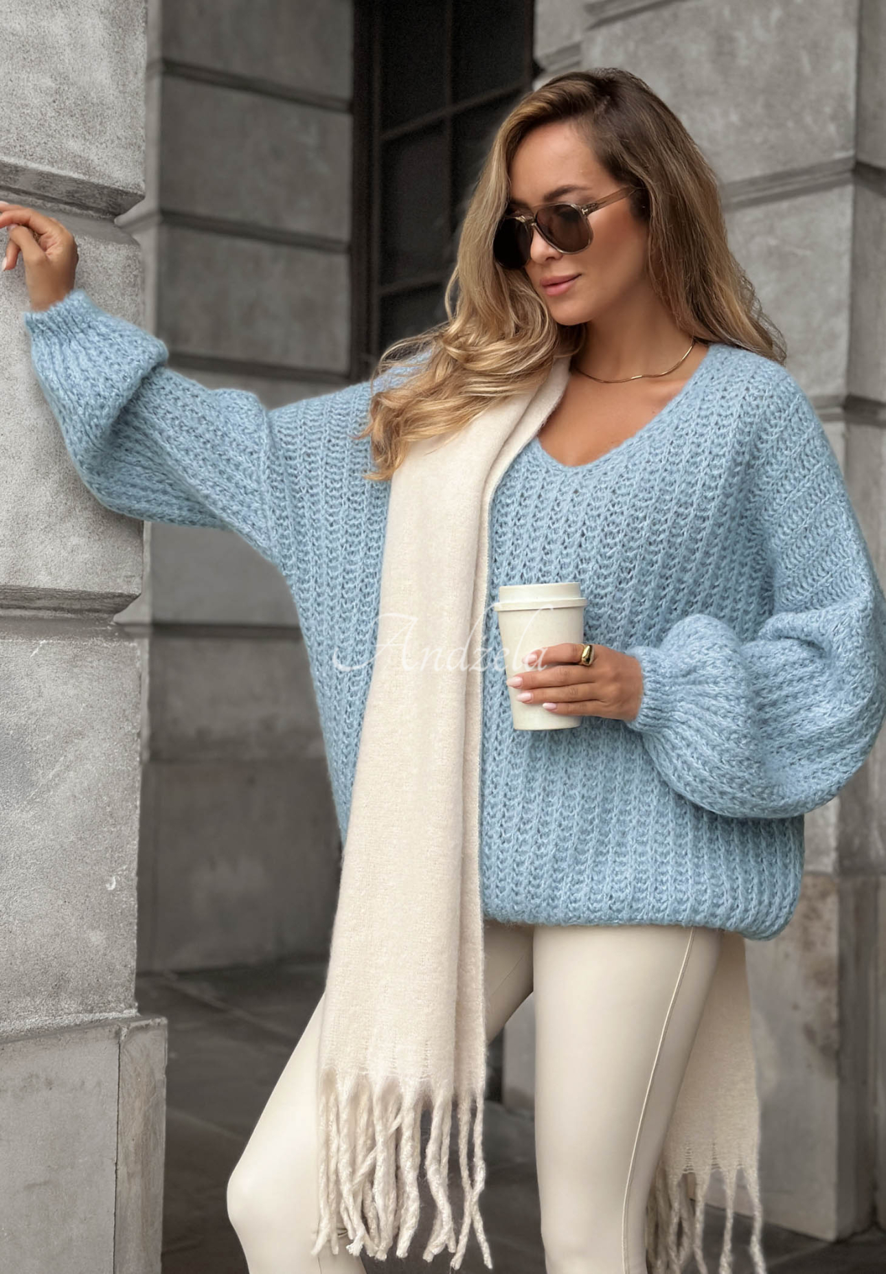Pulover oversize cu împletitură decorativă, cu mohair și lână Frozen Cotton