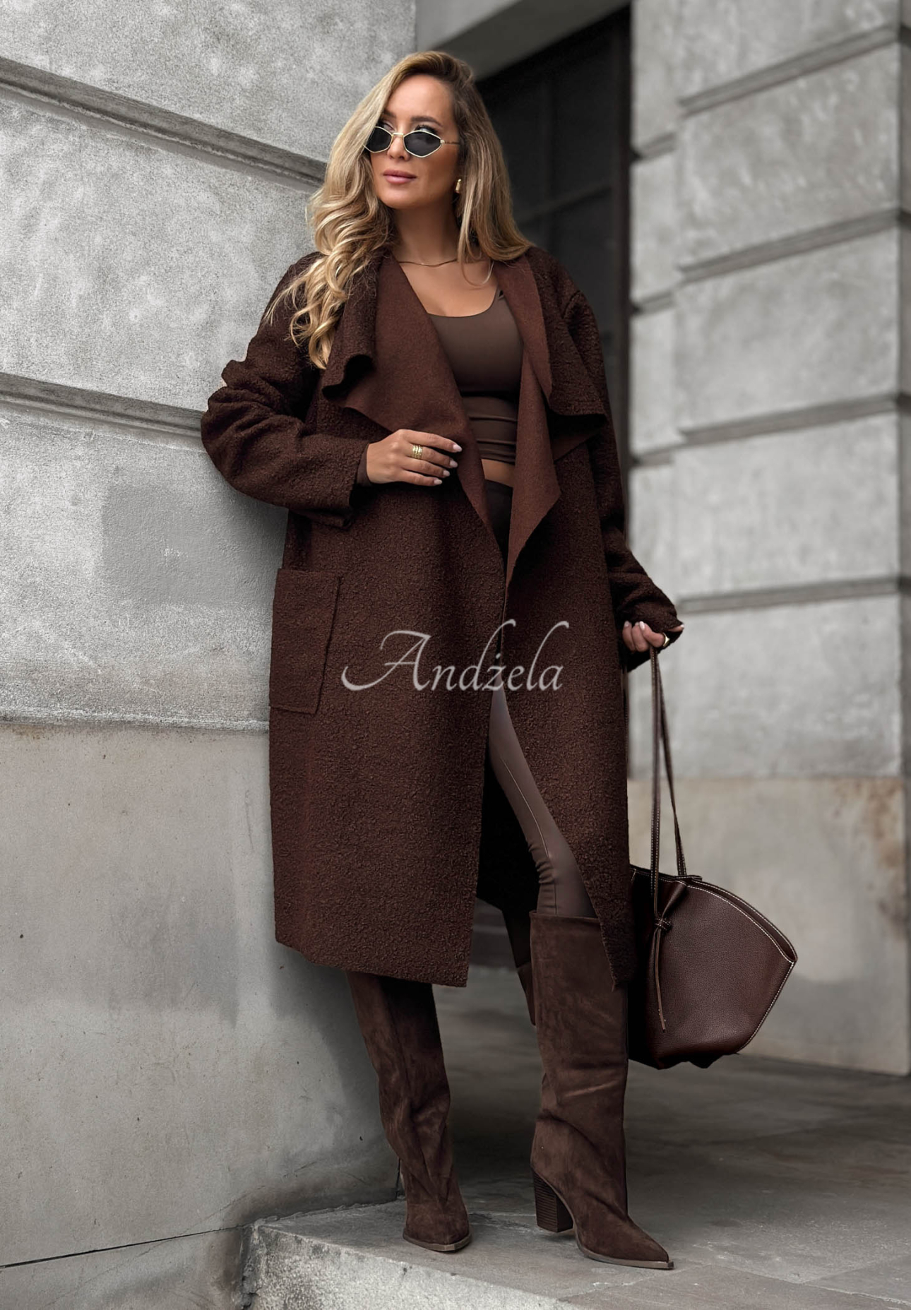 Cardigan lung din imitație de lână de miel Sunday Theory