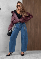 Pantaloni din denim wide leg z ozdobnymi guzikami Autumn Femme albastre