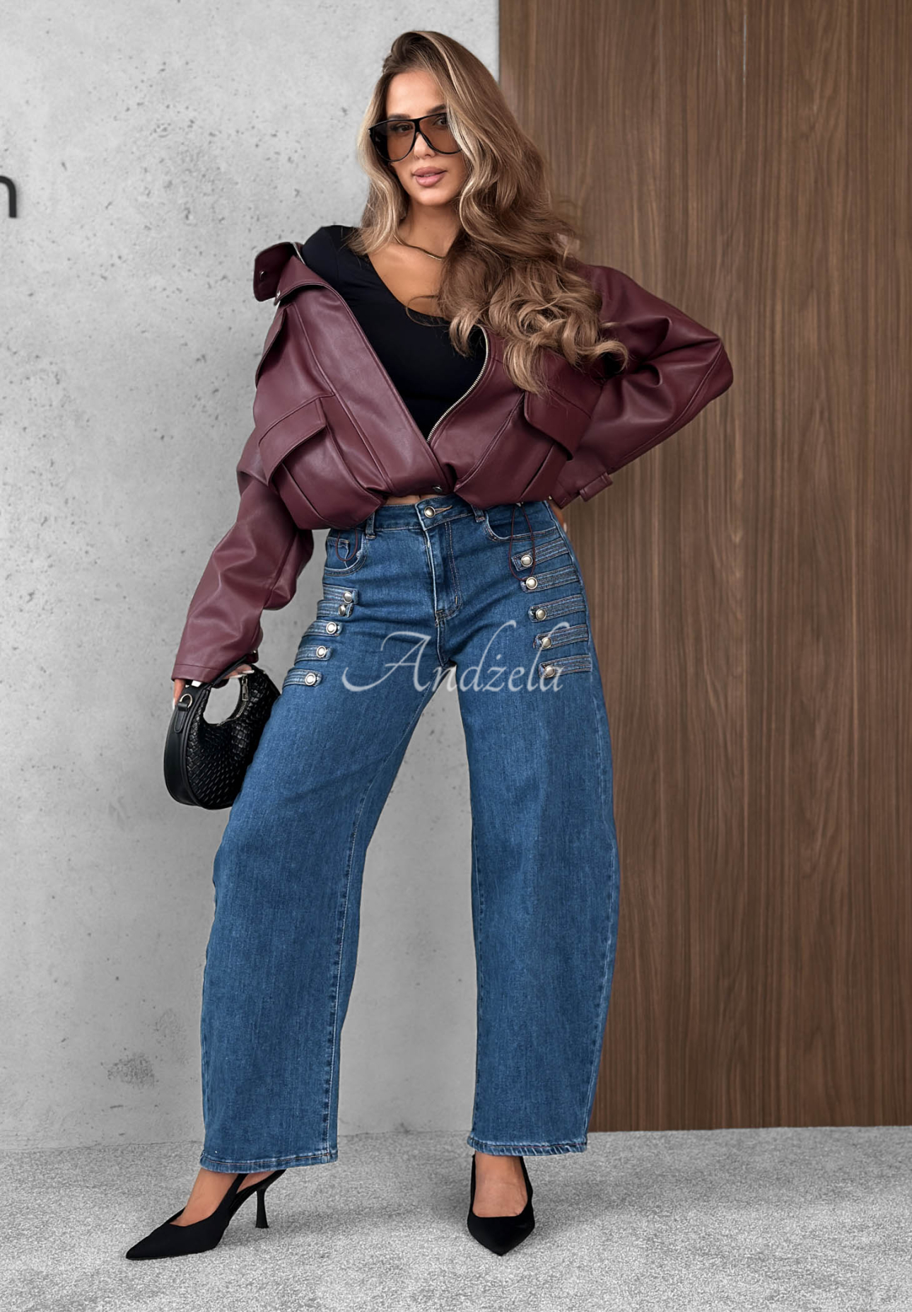 Blugi balloon cu nasturi decorativi Autumn Femme