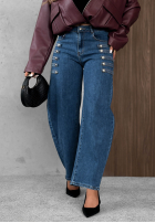 Pantaloni din denim wide leg z ozdobnymi guzikami Autumn Femme albastre
