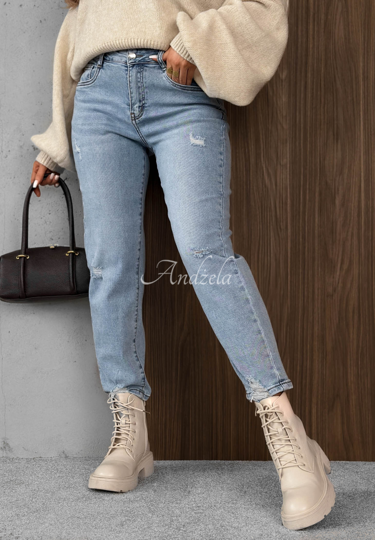 Blugi mom fit cu curea Simple Charm