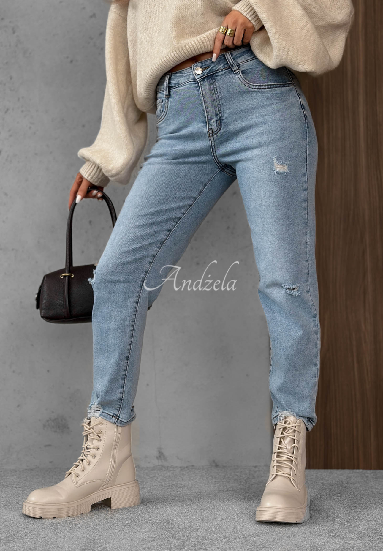 Blugi mom fit cu curea Simple Charm