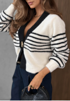 Krótki Cardigan w paski z zapięciem Maple Mist ciocolatiu