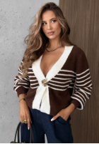 Krótki Cardigan w paski z zapięciem Maple Mist ciocolatiu