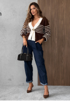 Krótki Cardigan w paski z zapięciem Maple Mist ciocolatiu