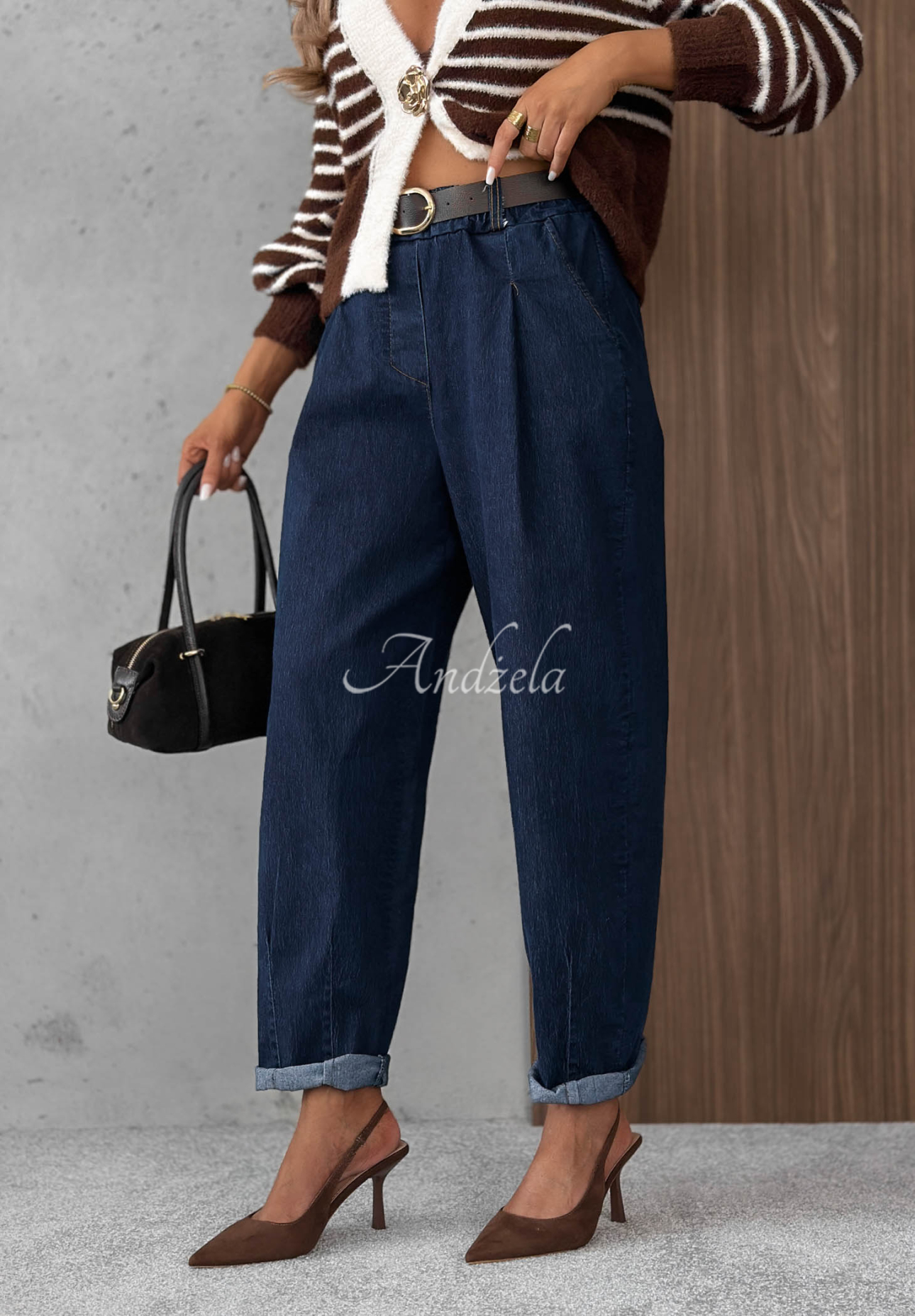 Blugi mom fit cu curea Modern Shape