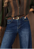 Pantaloni din denim z paskiem Something More ciemnoniebieskie