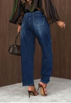 Pantaloni din denim z paskiem Something More ciemnoniebieskie